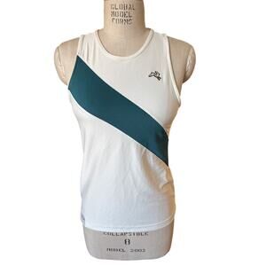 Tracksmith Van Cortlandt Singlet Tank Top in White & Green Stripe Size Small